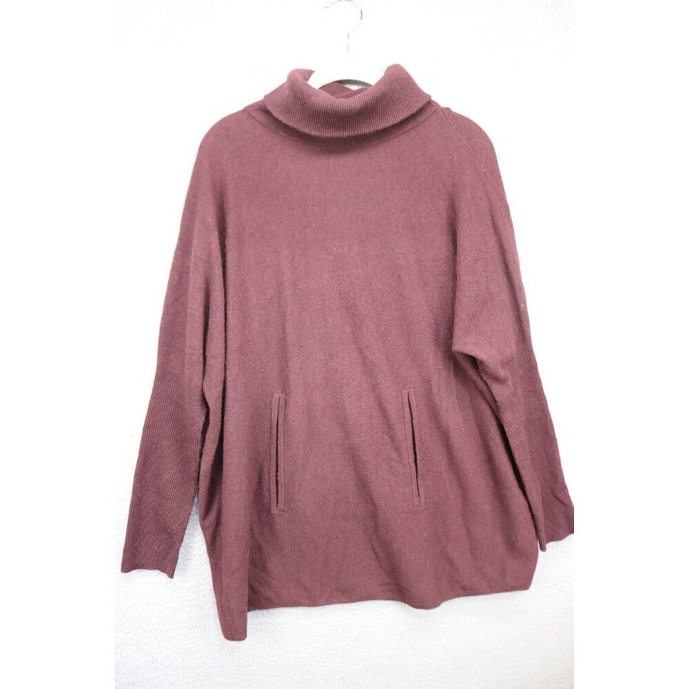 Garnet Hill Turtleneck Sweater-Burgundy-Medium-Hand Warmer-Wool & Cashmere